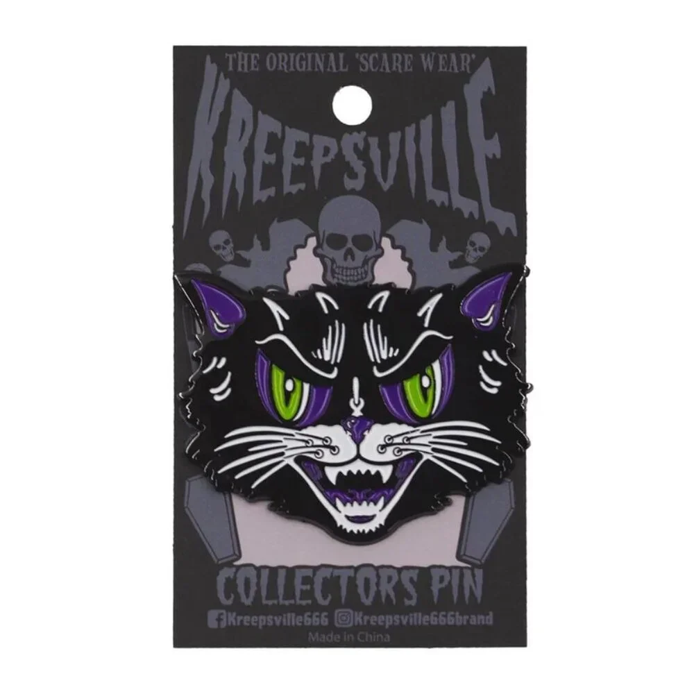 New Kattitude Retro Halloween Cat Enamel Pin Kreepsville Gothic Goth Brooch